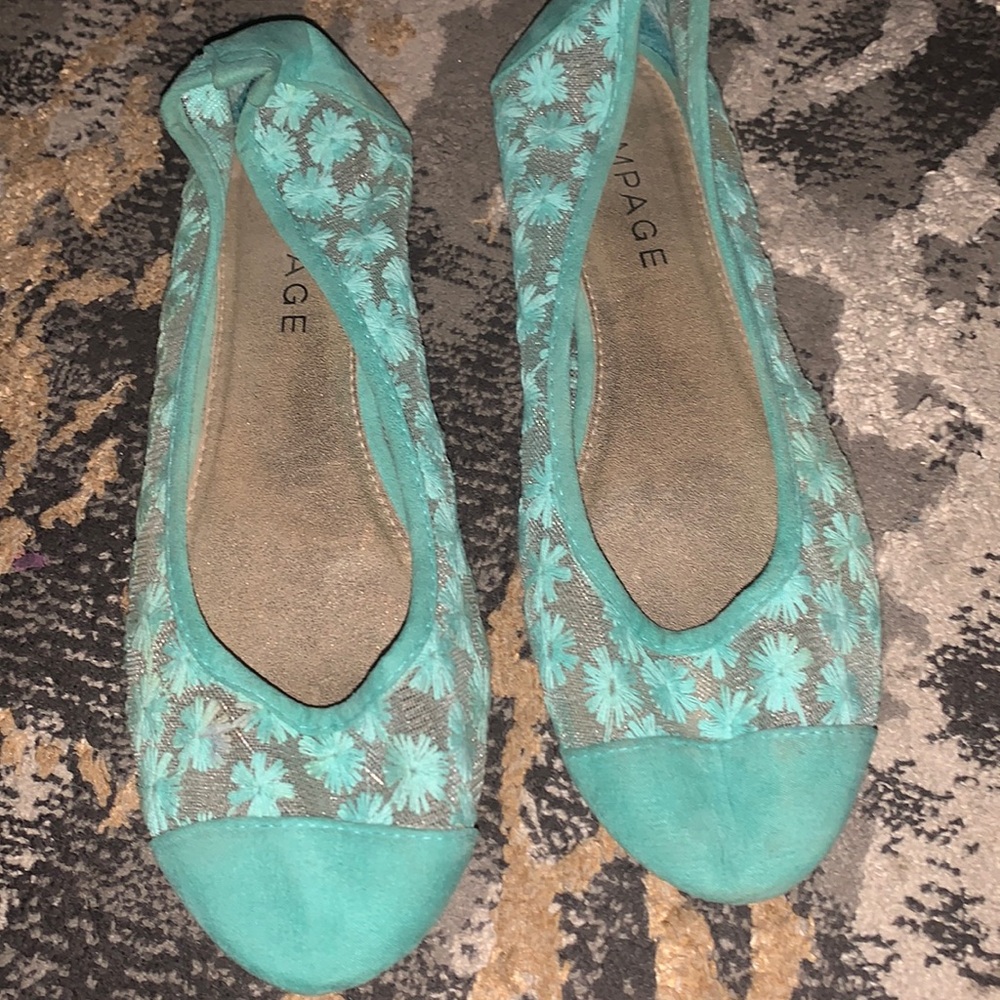 Rampage Toni Mesh Lace Ballet Flats Green Blue